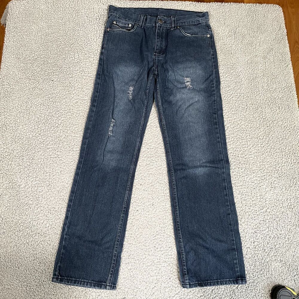 Y2K BX Men's Jeans Straight Leg Distressed Blue Denim 32x30